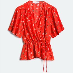 Astr Red Floral Wrap Blouse